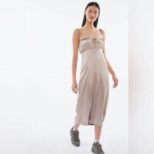 Urban outfitters UO Motel silk midi dress in tan/brown